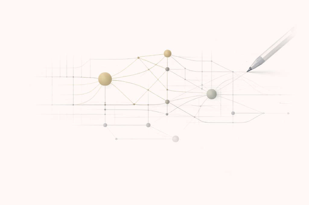 Abstract blueprint of a structural network being drawn with precise lines and nodes