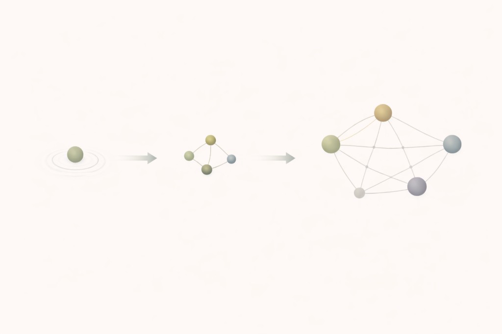 Progression from a single tap to a small cluster to a full five-node constellation