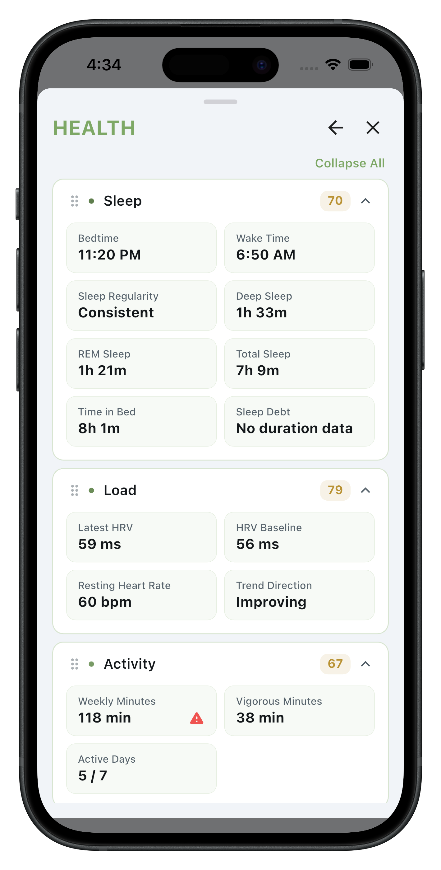 Nutrition lever: indicator breakdown